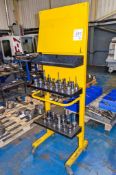 Steel mobile tooling rack c/w 33 BT40 tool holders and quantity of tooling