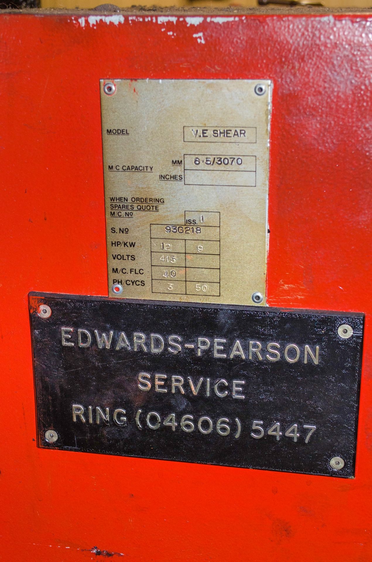 Edwards Pearson VE 3070/6.5 hydraulic guillotine S/N: 93G218 - Image 7 of 7