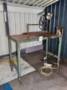 Pneumatic pipe clamp c/w foot pedal and mobile work bench