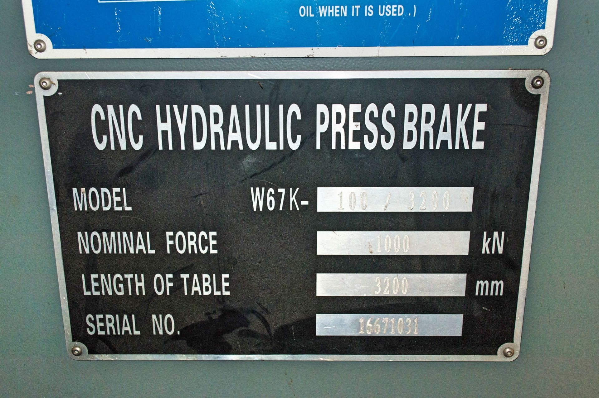 Mantech W67K-100/3200 CNC hydraulic down stroke press brake S/N: 16671031 c/w Delem DA-41S controls, - Image 7 of 7