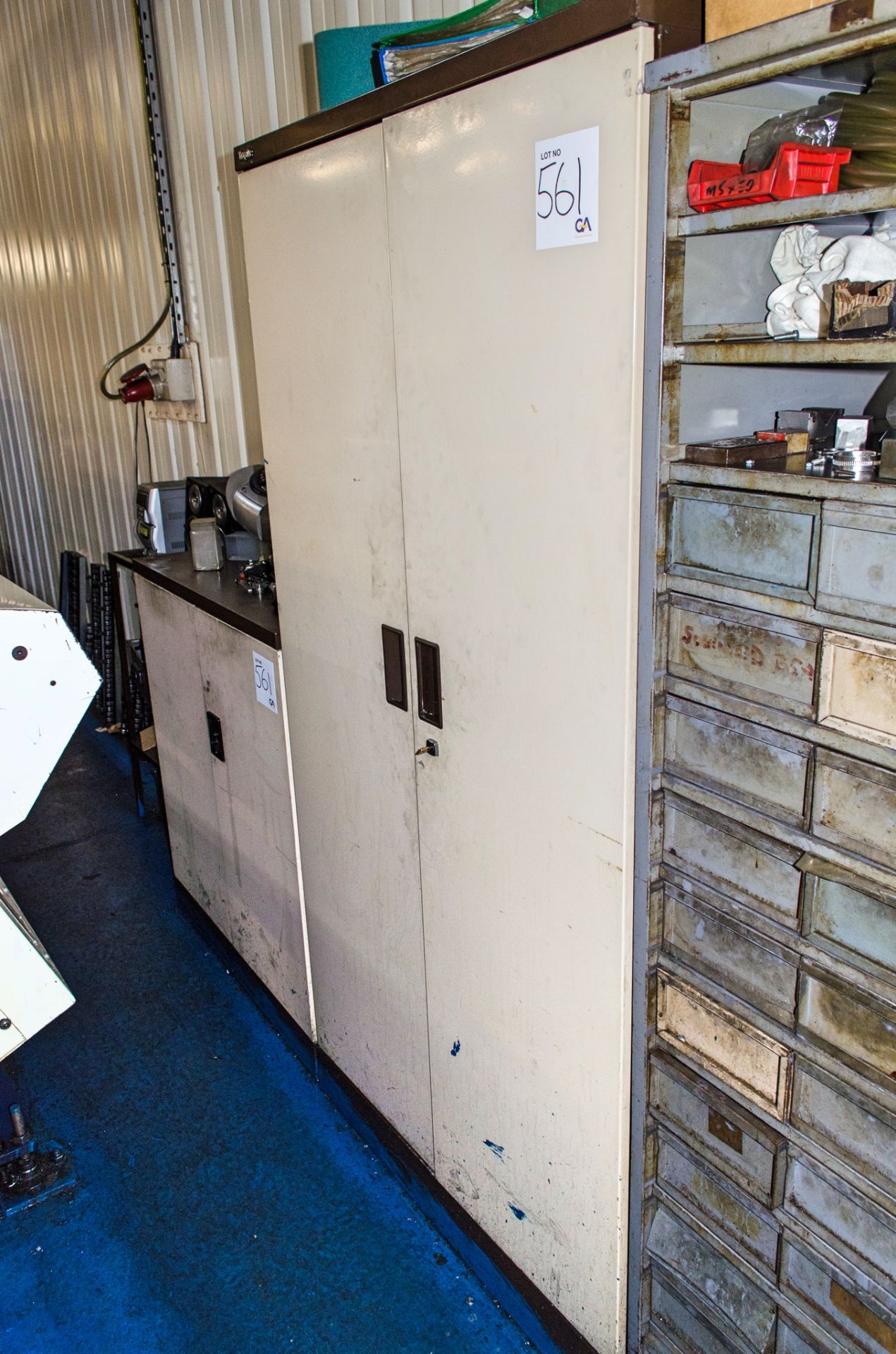 2 - double door steel cabinets & steel component drawer c/w contents as photographed - Image 2 of 5