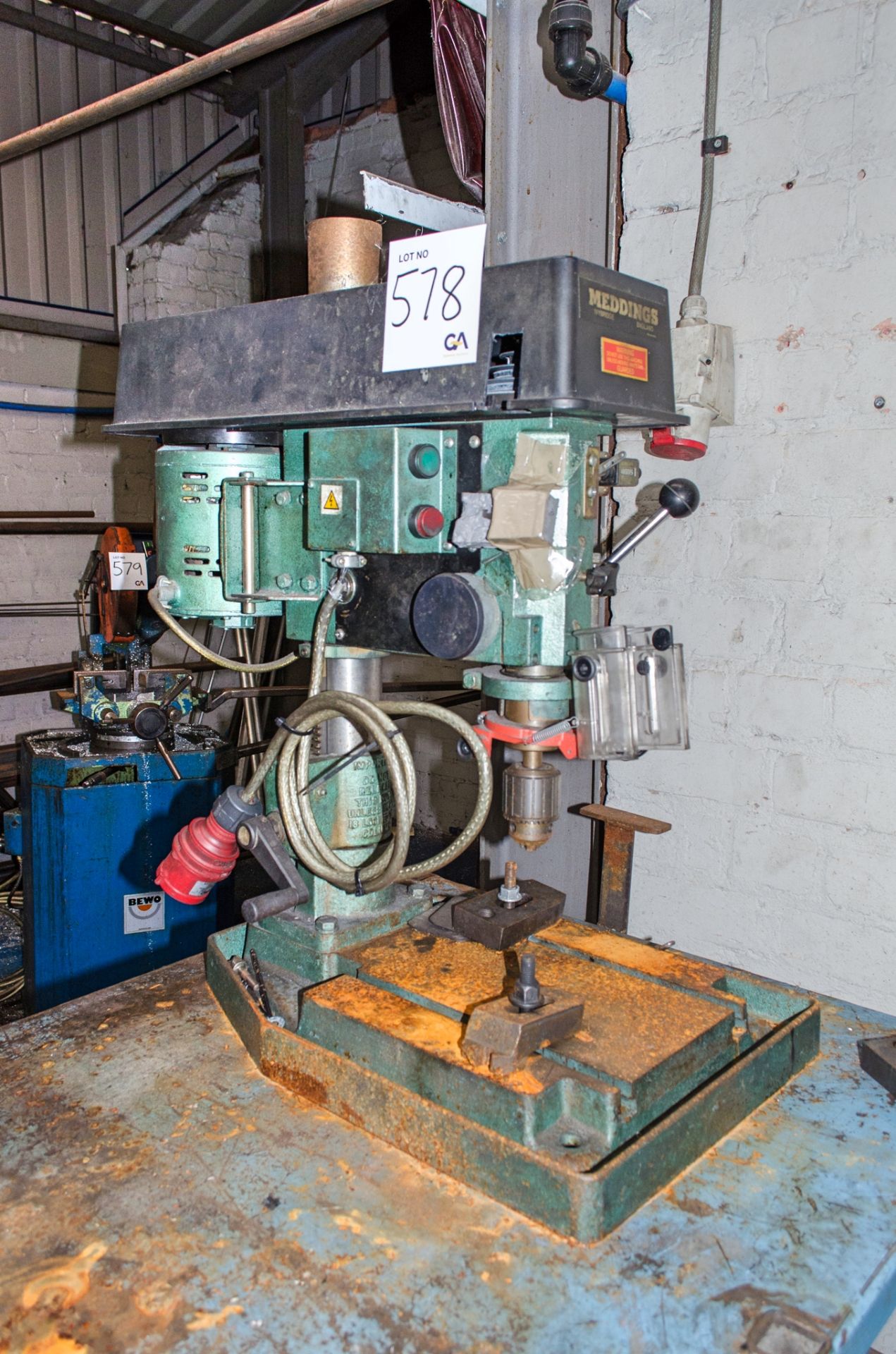 Meddings 3 phase bench drill c/w steel bench - Image 2 of 2