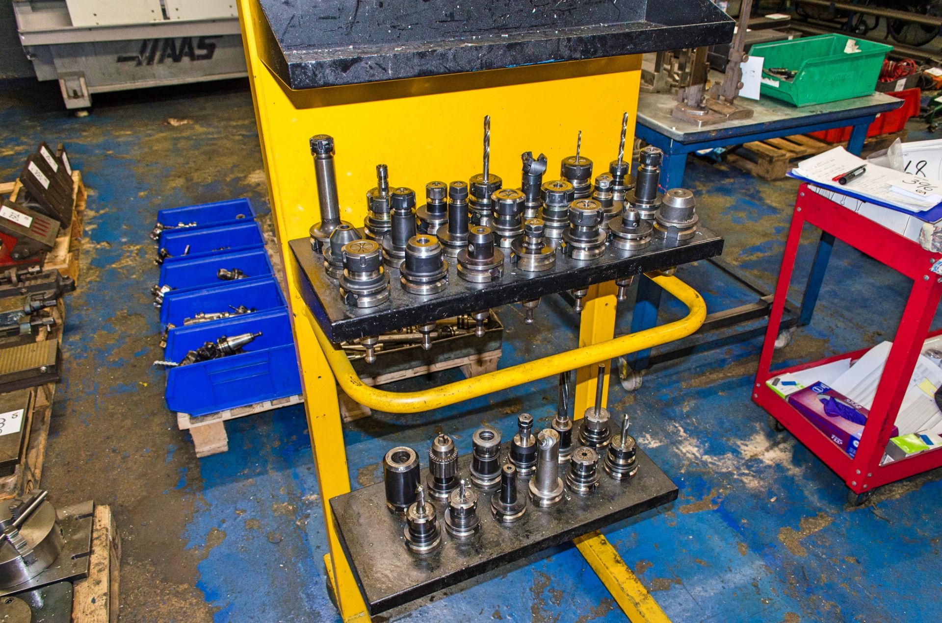 Steel mobile tooling rack c/w 33 BT40 tool holders and quantity of tooling - Image 2 of 2