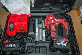 Milwaukee 18v cordless jigsaw c/w charger, 2 batteries and carry case ** Guide snapped off **