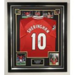 Teddy Sheringham signed framed Manchester United football shirt  ** A cost of £15 will be added