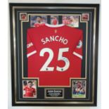 Jadon Sancho signed framed Manchester United football shirt  ** A cost of £15 will be added for