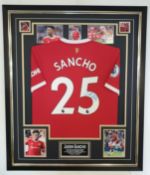 Jadon Sancho signed framed Manchester United football shirt  ** A cost of £15 will be added for