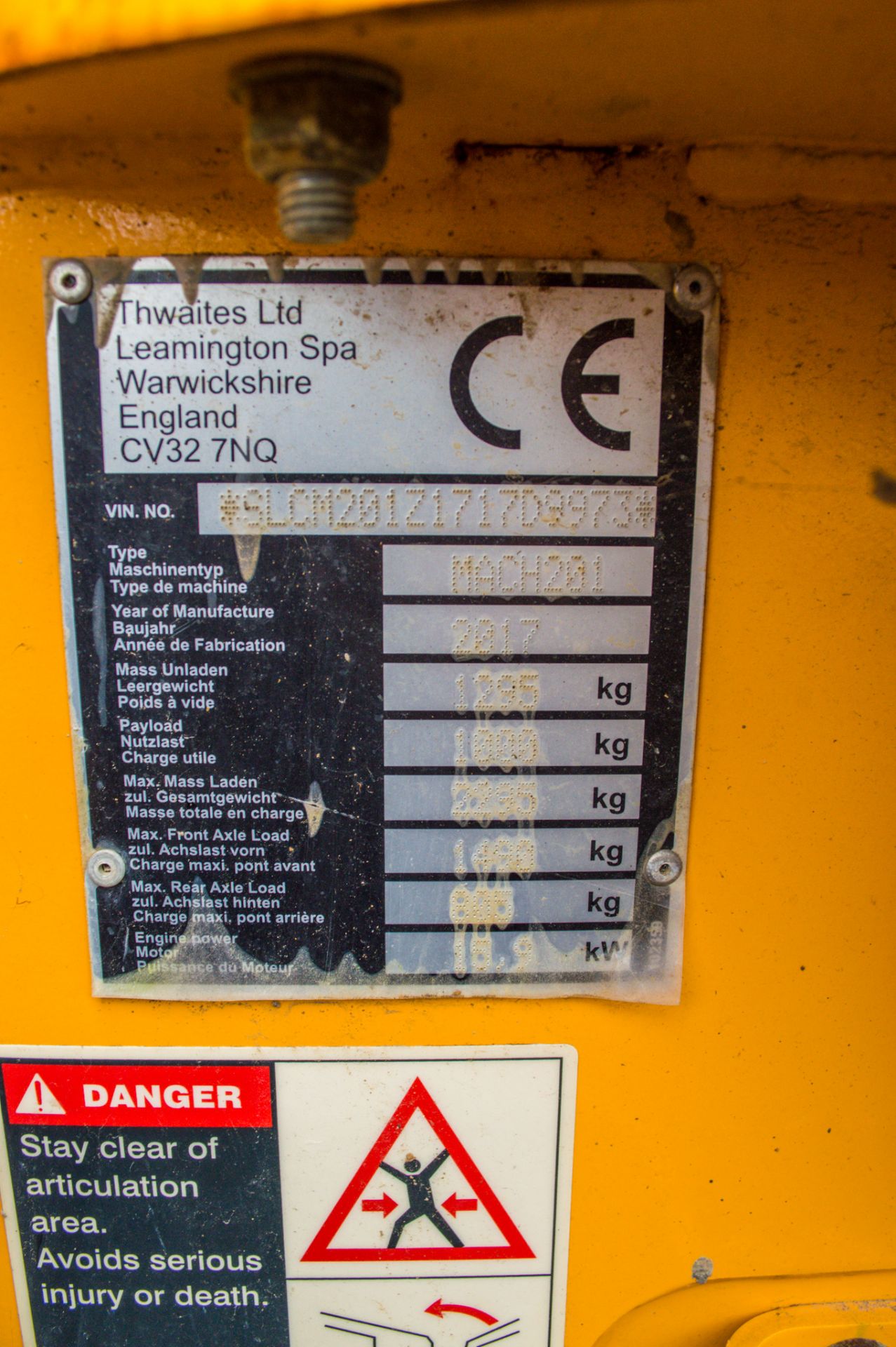 Thwaites 1 tonne hi-tip dumper  Year: 2017 S/N: D9973 Recorded Hours: 217 - Image 20 of 21