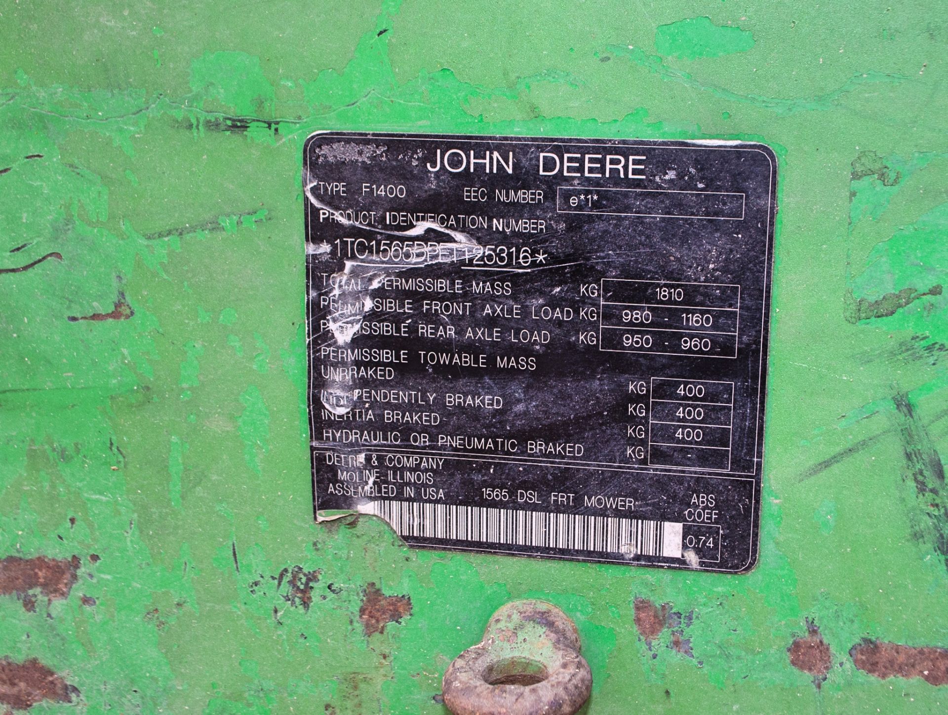 John Deere 1565 Series 2 4WD diesel ride on lawn mower S/N: 125316 Recorded Hours: 2004 - Image 16 of 16