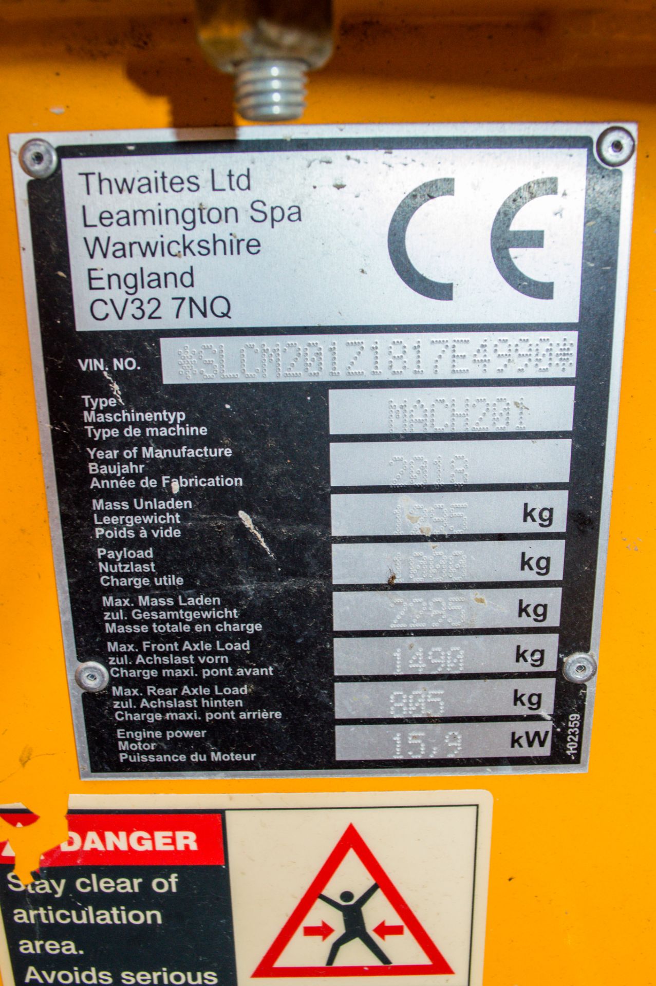 Thwaites 1 tonne hi-tip dumper Year: 2018 S/N: E4990 Recorded Hours: 154 - Image 21 of 21