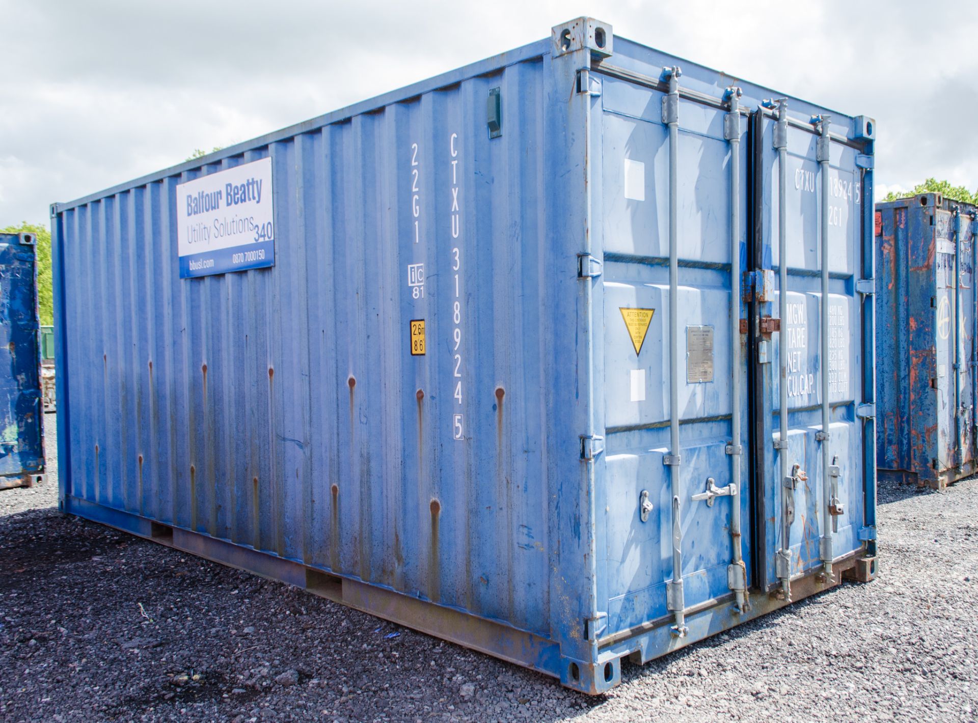 20 ft x 8 ft steel shipping container c/w wood stock as photographed - Image 2 of 8