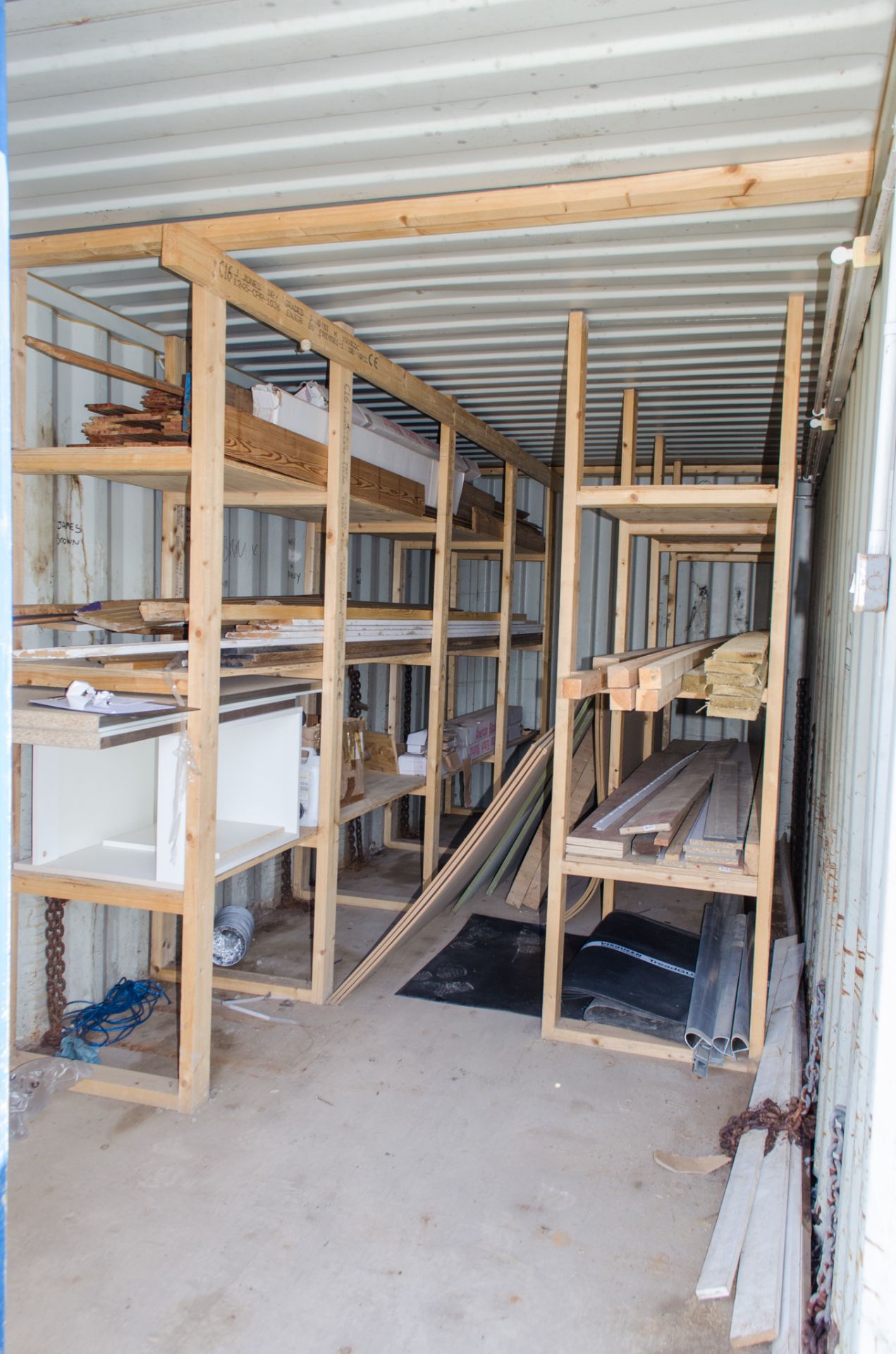 20 ft x 8 ft steel shipping container c/w wood stock as photographed - Image 5 of 8