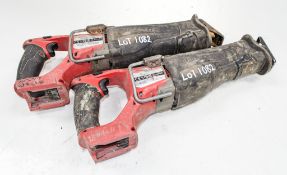 2 - Milwaukee 18v cordless reciprocating saws ** Both with no batteries or chargers **
