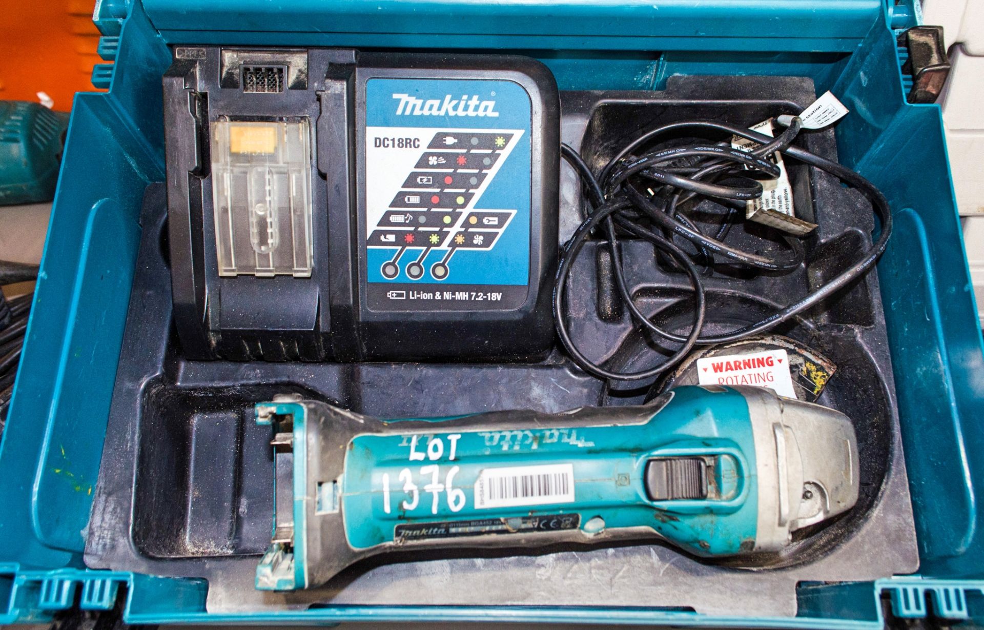 Makita BGA452 cordless angle grinder c/w charger and carry case ** No battery ** 1267-0893