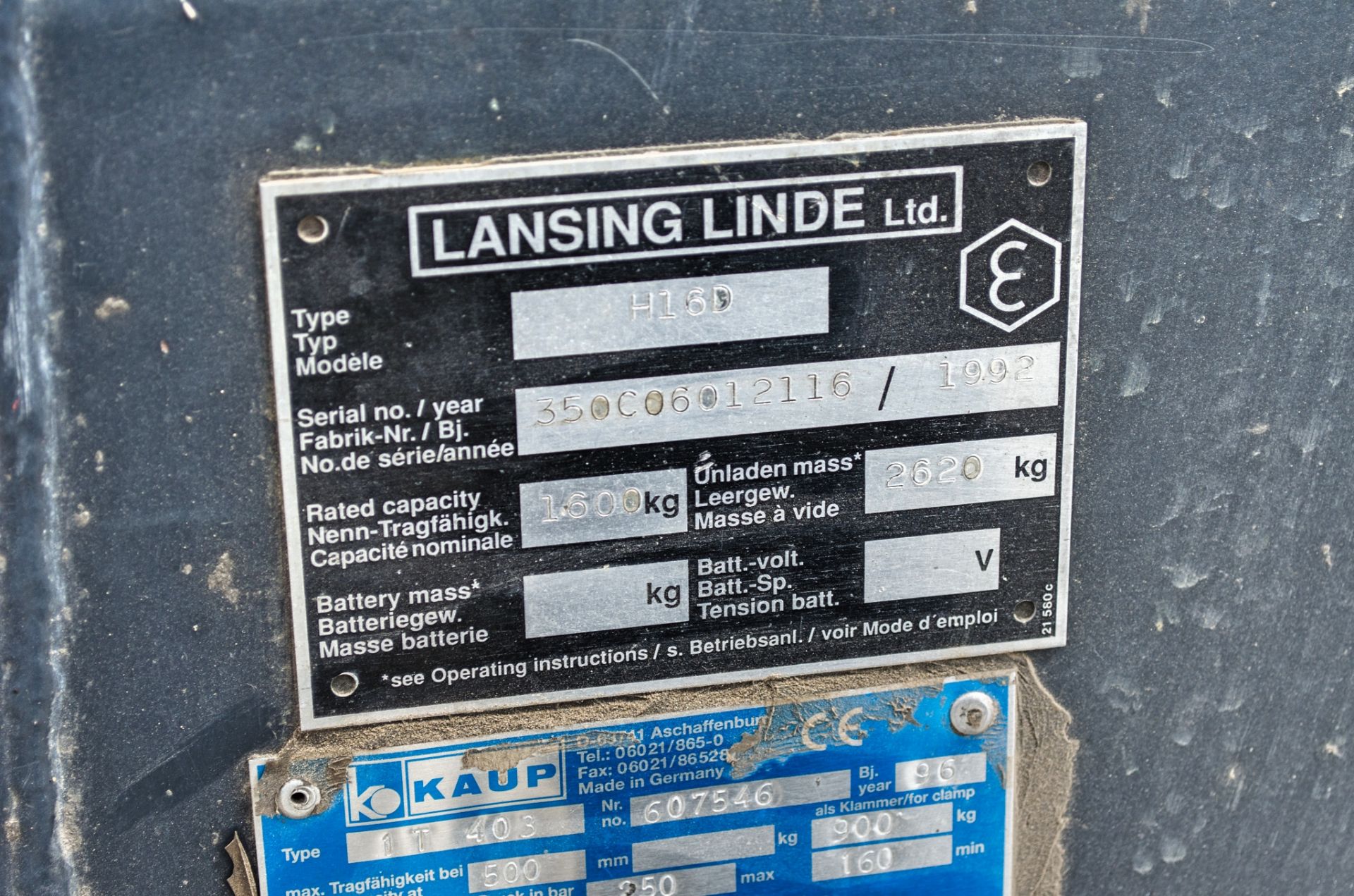 Linde H16 1.6 tonne diesel driven fork lift truck Year: 1992 S/N: 6012116 Recorded Hours: 0677 - Image 15 of 15