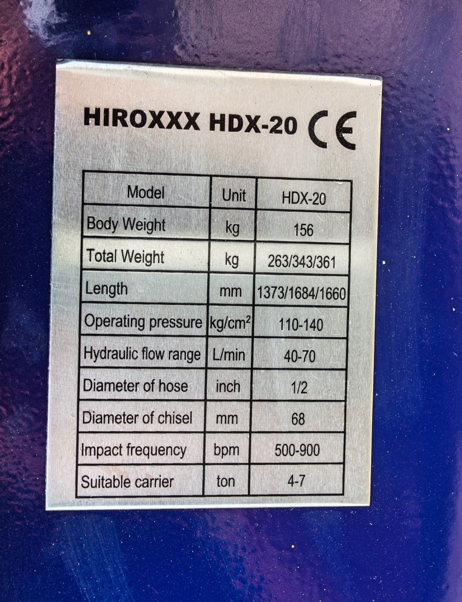Hirox HDX20 hydraulic breaker to suit 4 to 7 tonne excavator New & Unused - Image 4 of 4