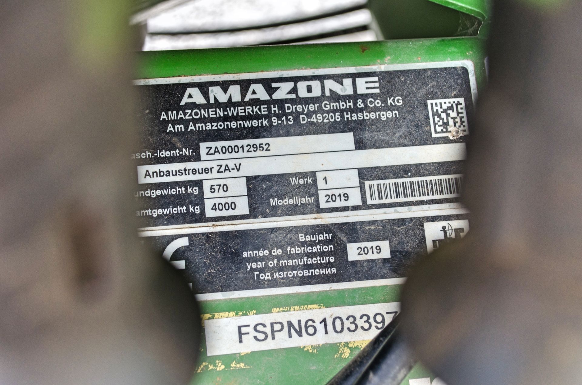 Amazone ZA-V 2600 fertiliser spreader Year: 2019 S/N: ZA00012952 Commodity Code - 84 24 49 10 Weight - Image 11 of 11