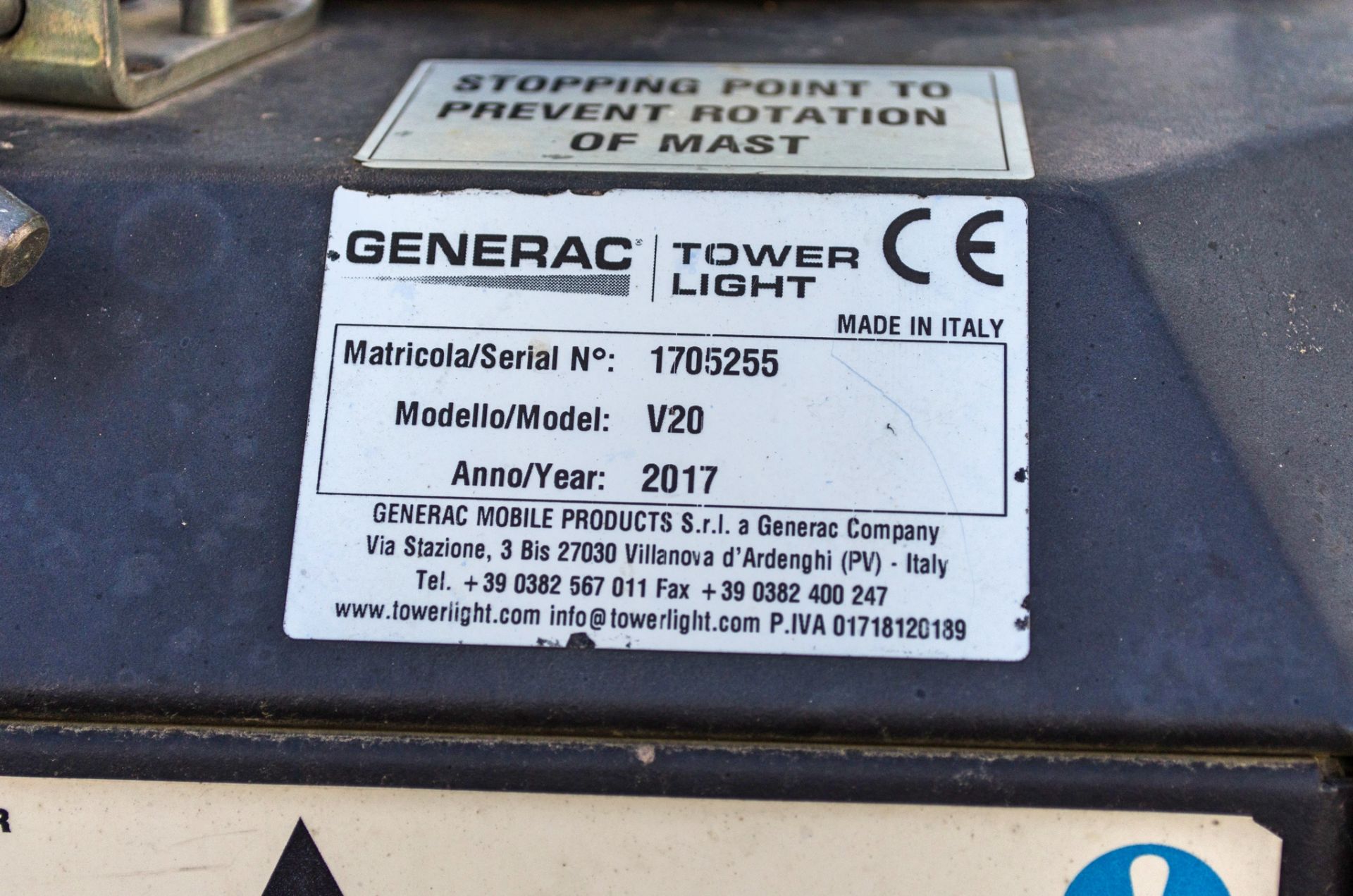 Generac V20 diesel driven LED mobile lighting tower Year: 2017 S/N: 1705255 Recorded Hours: 8212 - Image 9 of 9