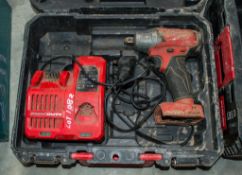 Milwaukee 18v cordless 1/2 inch drive impact gun c/w charger and carry case ** No battery **