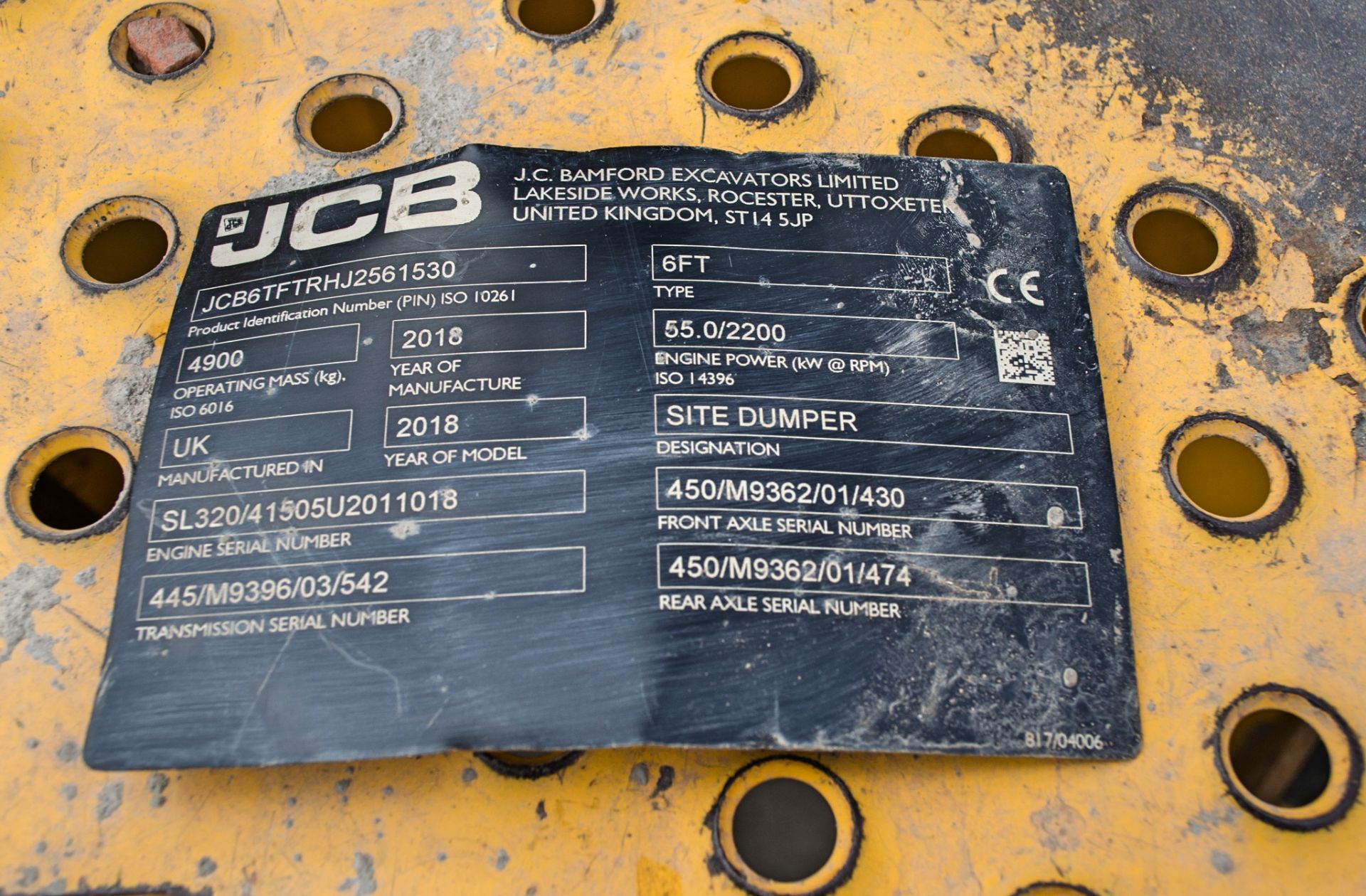 JCB 6FT 6 tonne straight skip dumper Year: 2018 S/N: 2561530 Recorded Hours: 1983 - Image 22 of 22