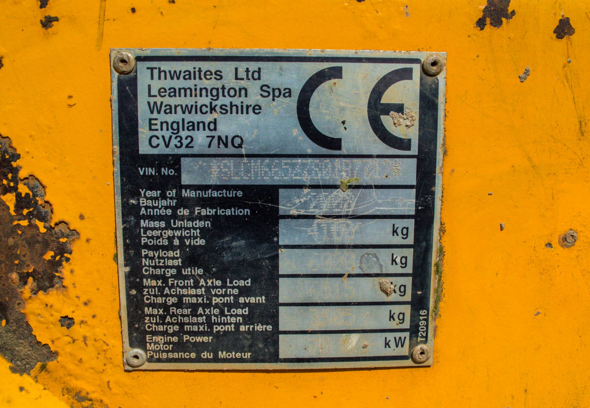 Thwaites 6 tonne straight skip dumper Year: 2008 S/N: 801B7712 Recorded Hours: 3987 DU14 - Image 21 of 21