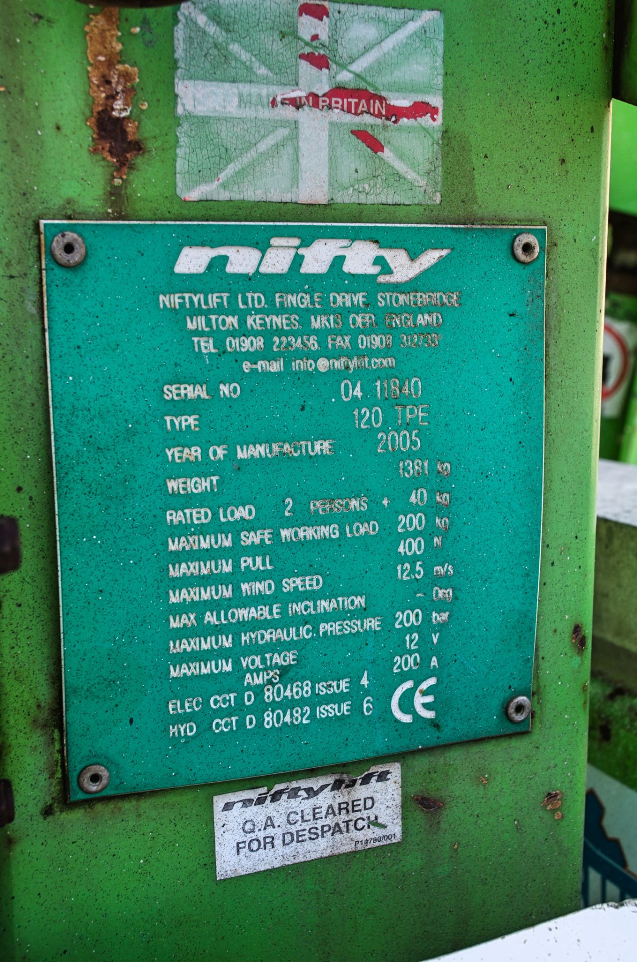Nifty 120 TPE fast tow battery/petrol drive articulated boom lift Year: 2005 S/N: 11840 - Image 14 of 14