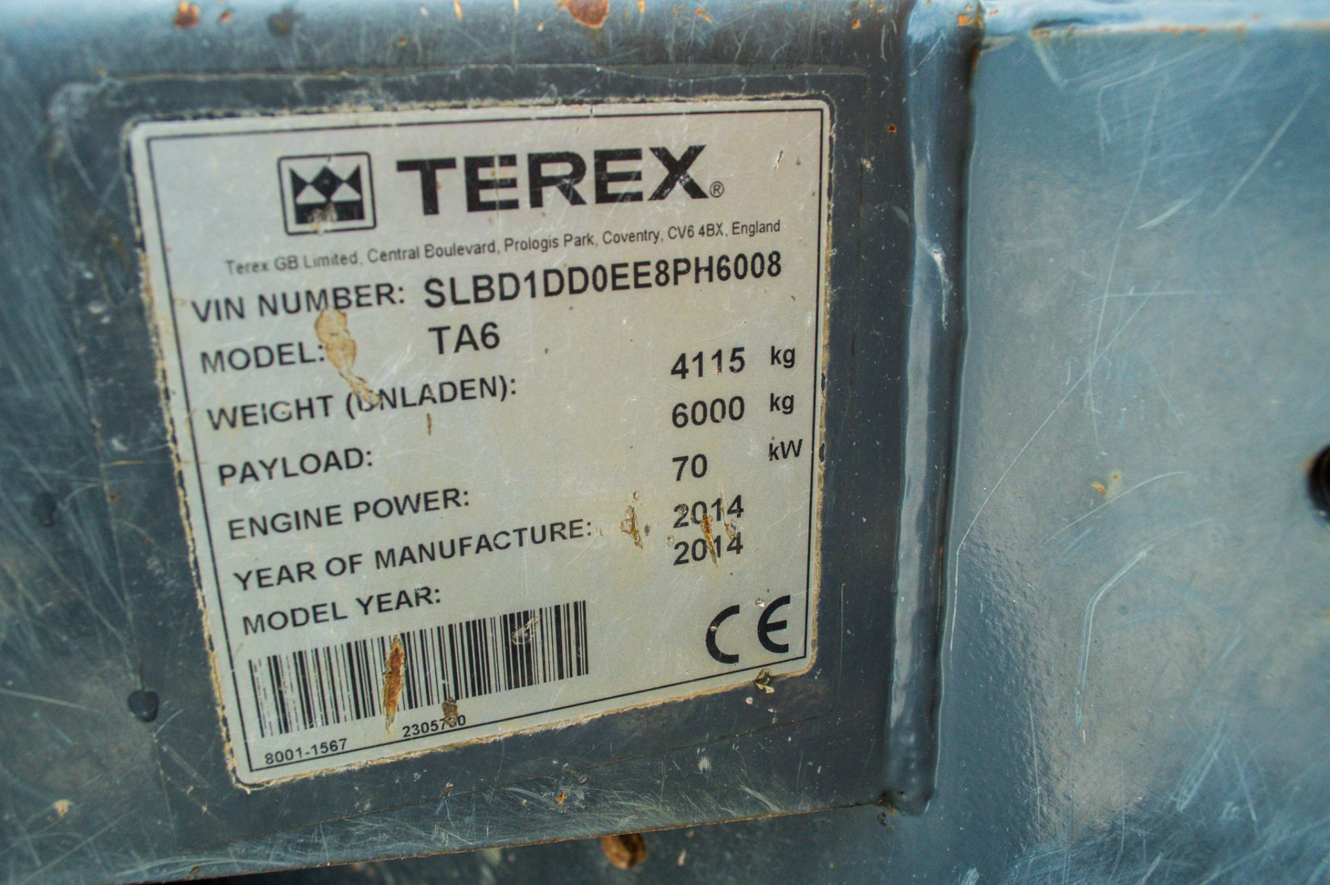 Terex TA6 6 tonne straight skip dumper Year: 2014 S/N: PH6008 Recorded Hours: 1331 - Bild 21 aus 22