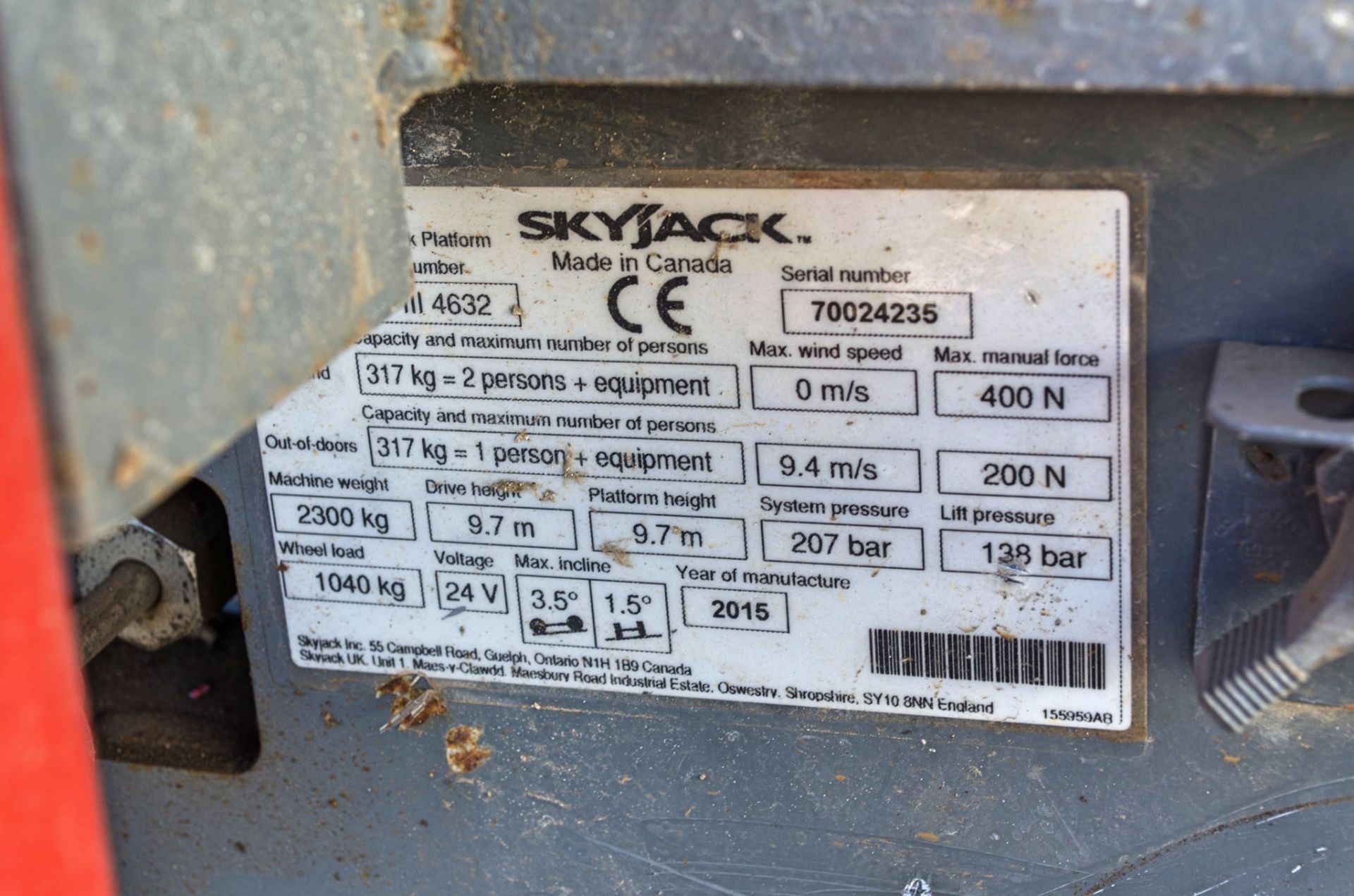 Skyjack SJ111 4632 battery electric scissor lift Year: 2015 S/N: 70024235 HYP398 - Bild 10 aus 10