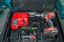 Milwaukee 18v cordless drill c/w 2 - batteries, charger & carry case 03BJ0848