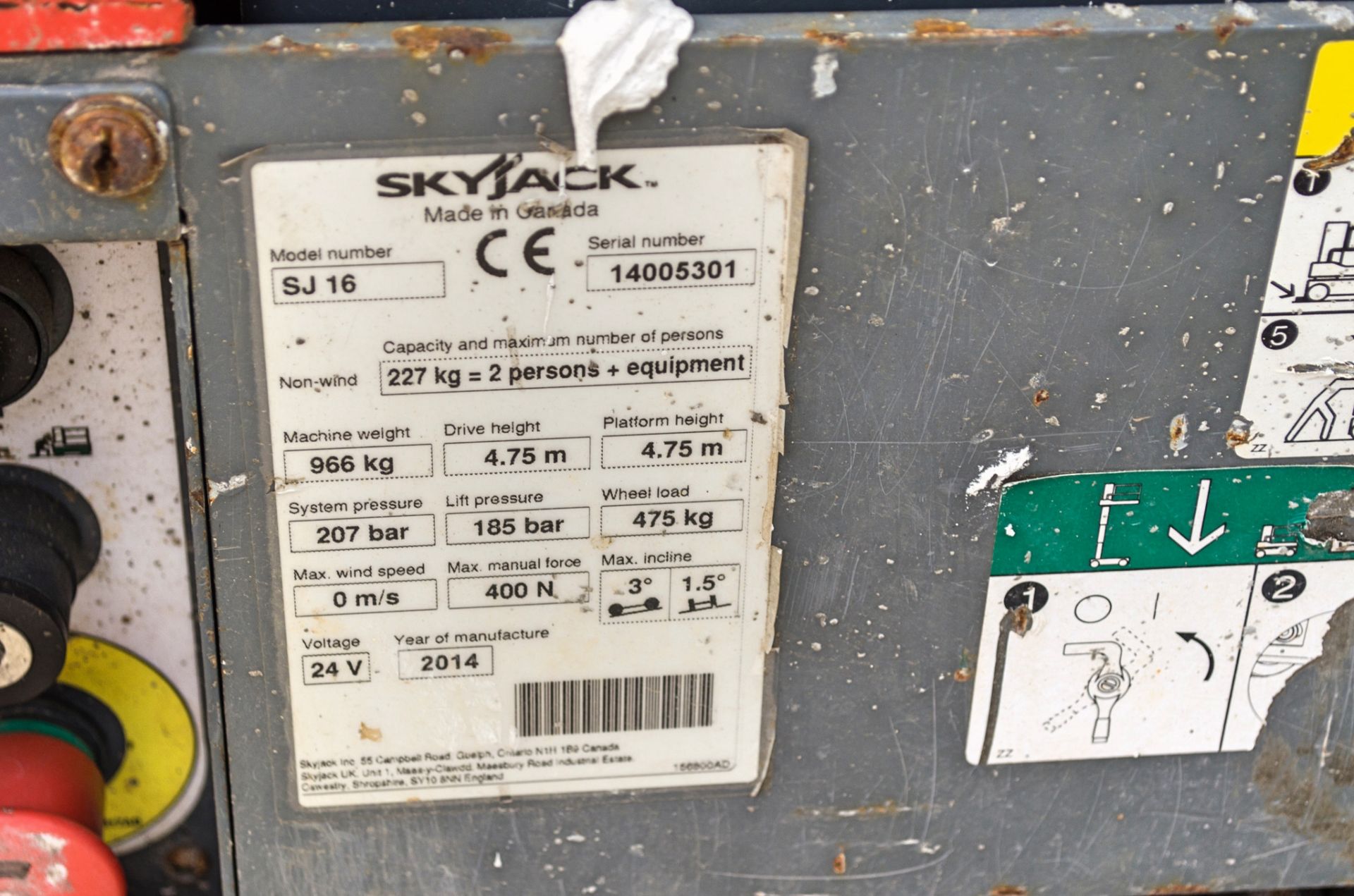 Skyjack SJ16 battery electric vertical mast access platform Year: 2014 S/N: 14005301 Recorded Hours: - Image 9 of 9
