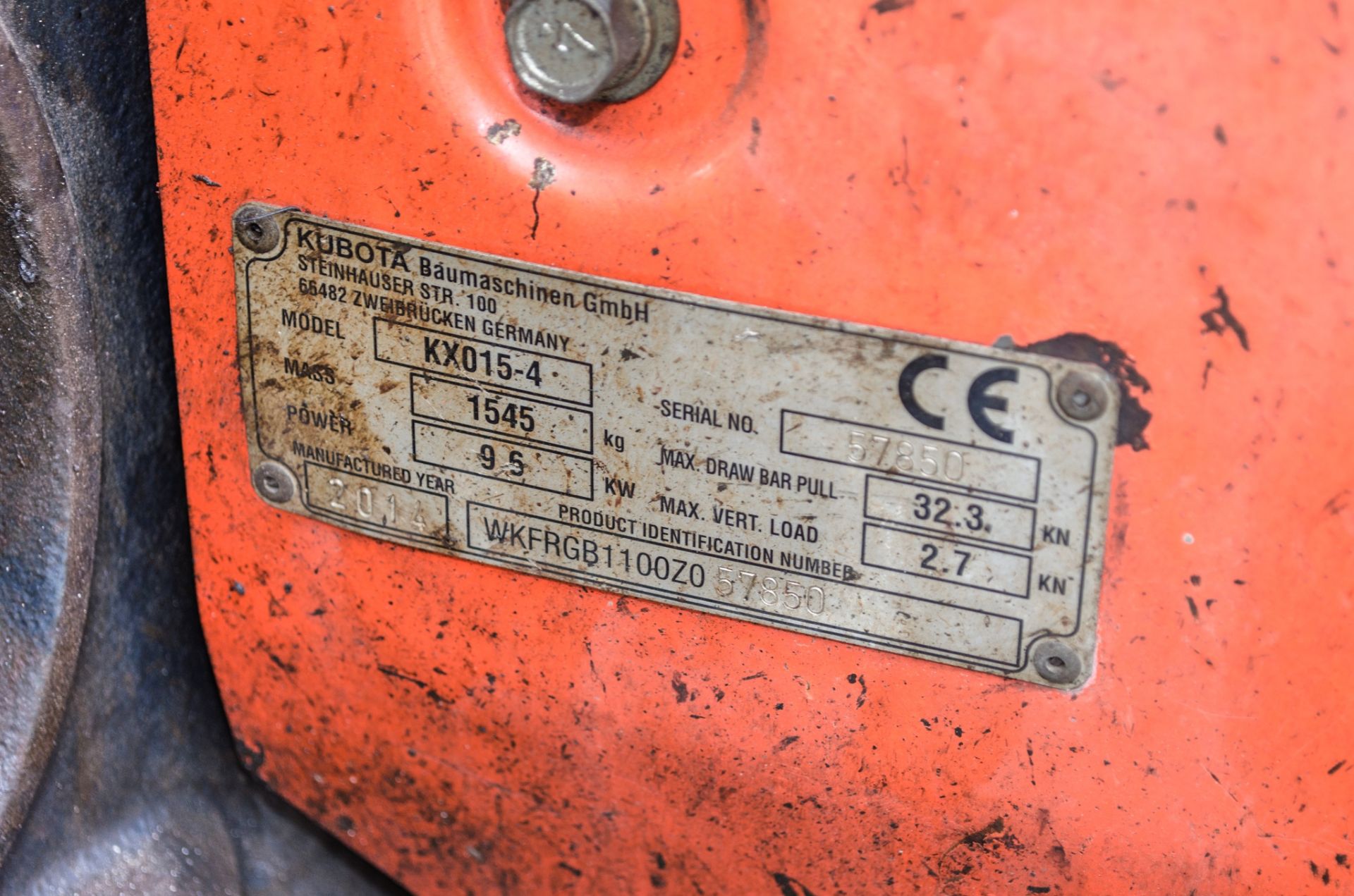Kubota KX015-4 1.5 tonne rubber tracked mini excavator Year: 2014 S/N: 57850 Recorded Hours: 2054 - Image 22 of 22