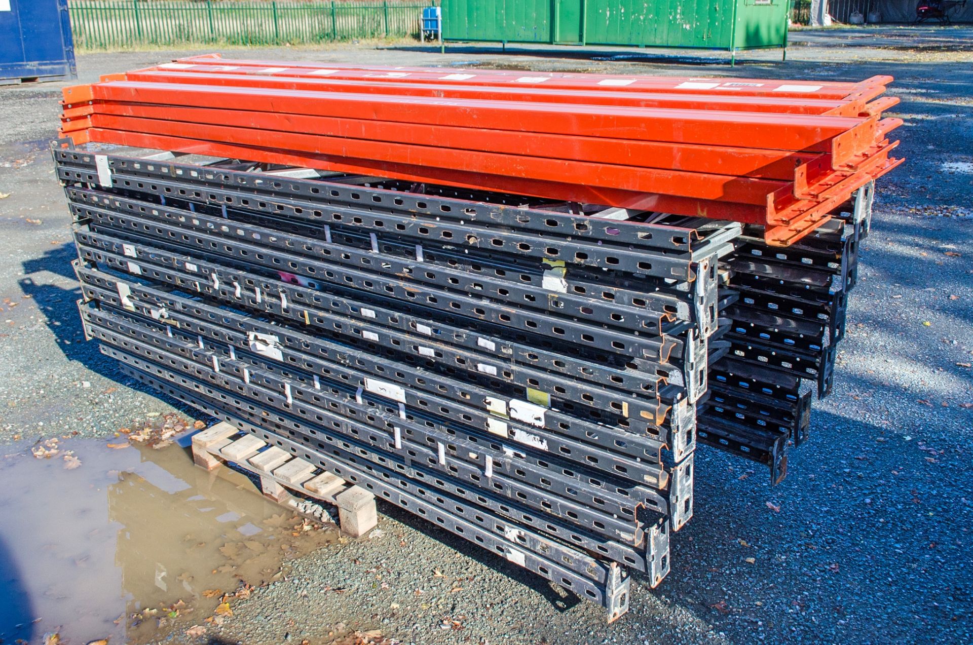Steel pallet racking Comprising of: 12 - end frames & 16 - cross beams End Frames: 240cm high x 90cm