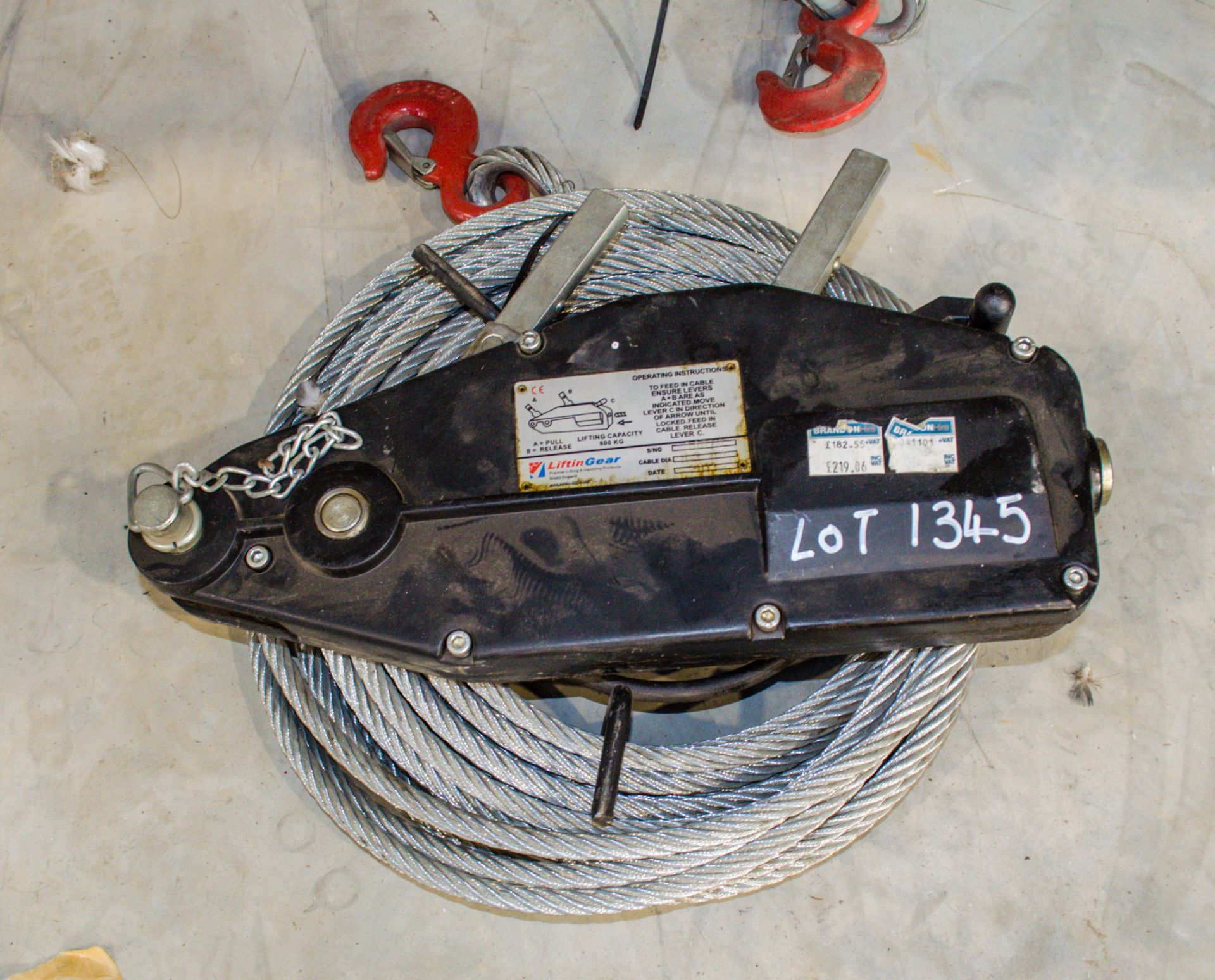 Liftin Gear wire rope winch c/w wire rope ** New and unused **