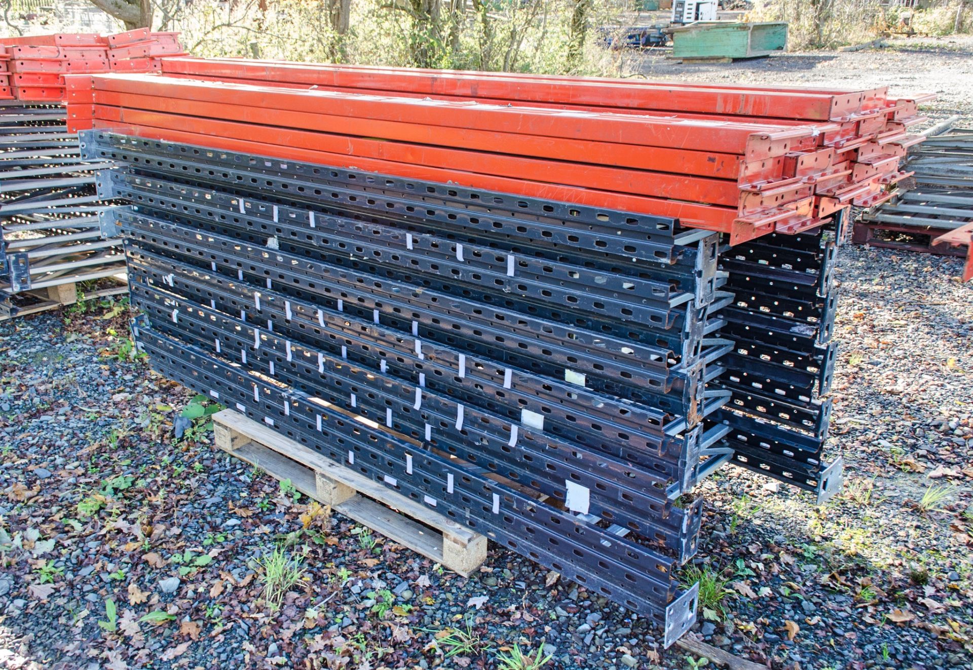 Steel pallet racking Comprising of: 12 - end frames & 22 - cross beams End Frames: 240cm high x 90cm