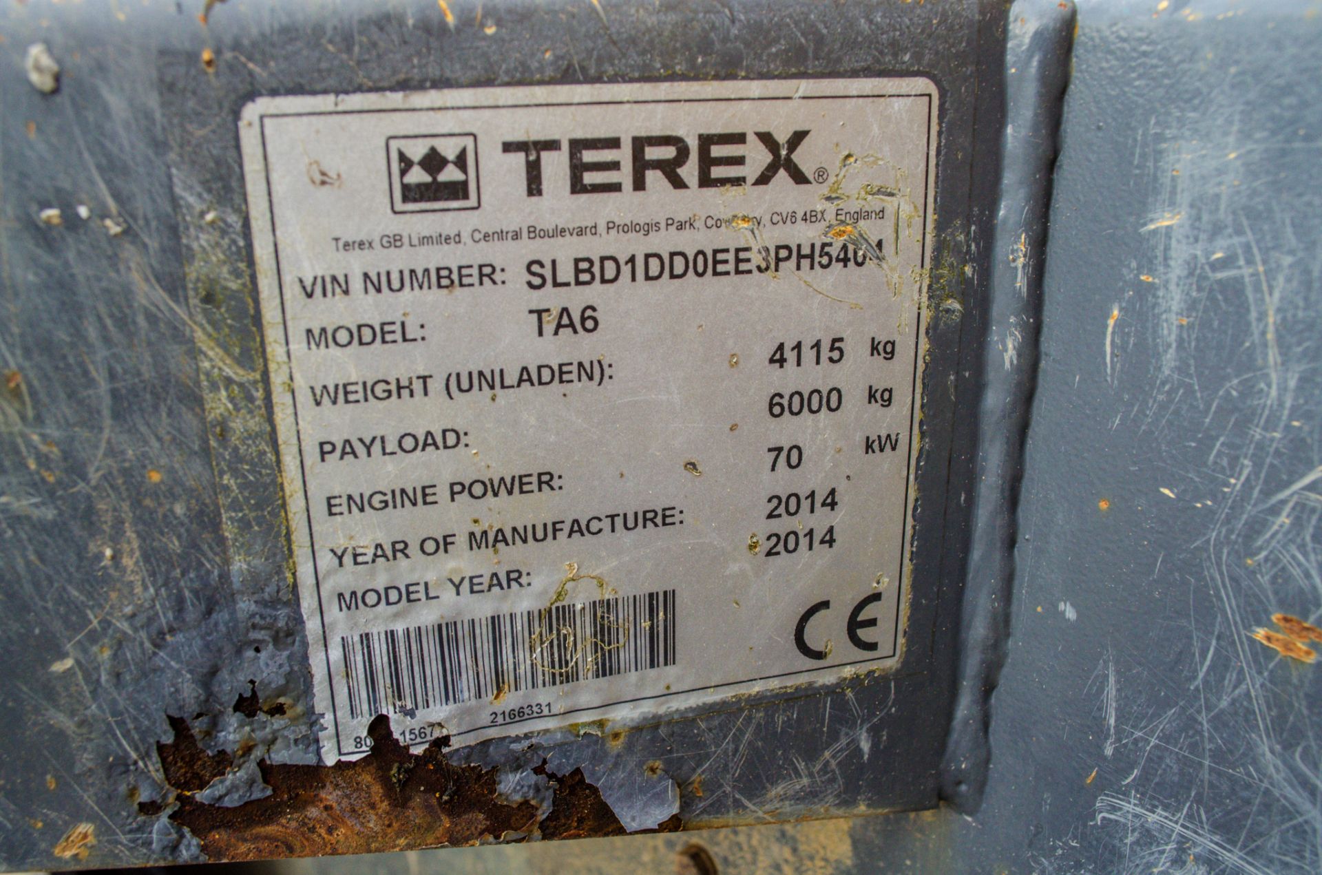 Terex TA6 6 tonne straight skip dumper Year: 2014 S/N: 3PH5404 Recorded Hours: 2037 D1851 - Bild 21 aus 21