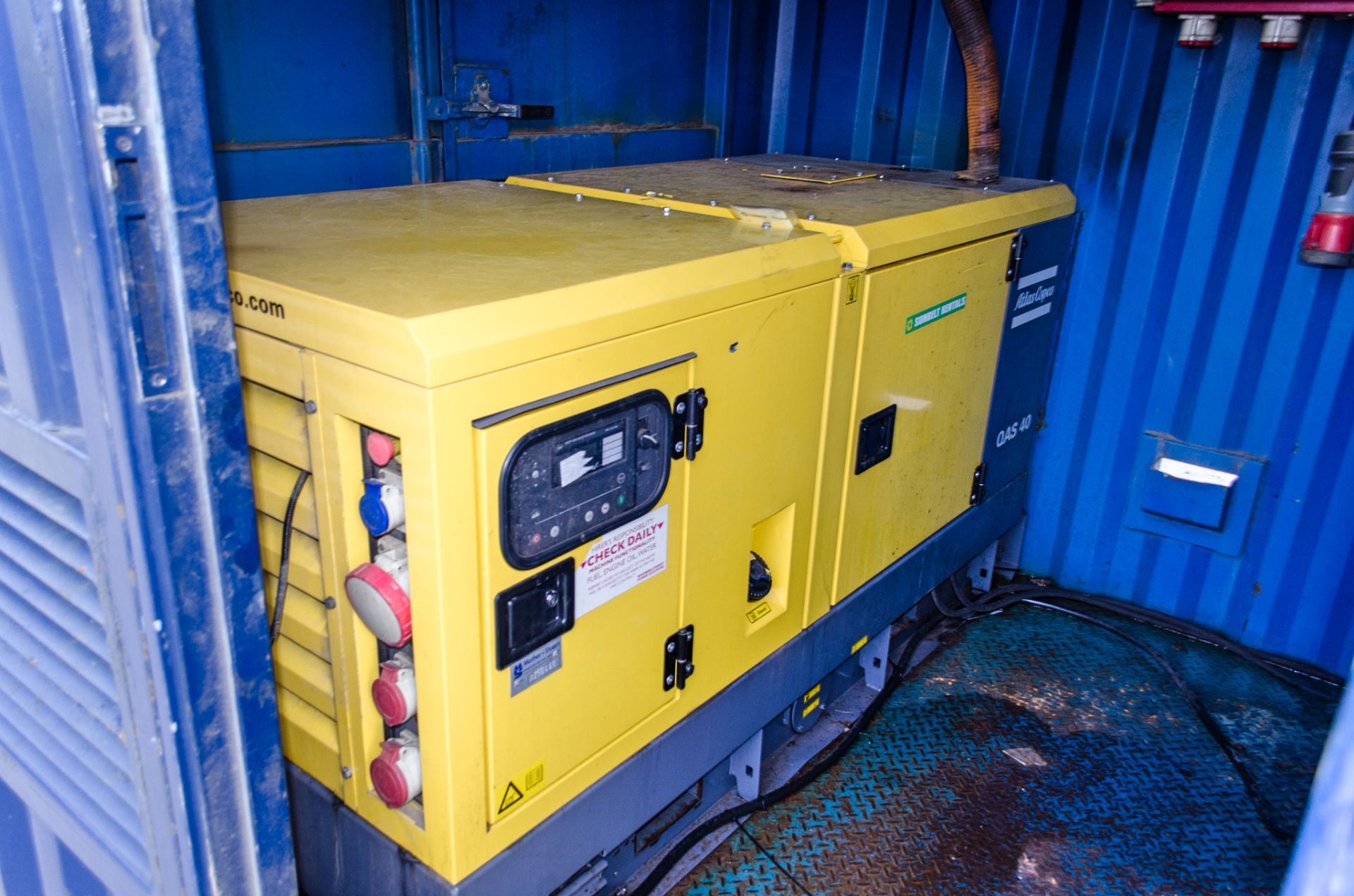10ft x 8 ft steel power cell c/w Atlas Copco QAS40 diesel driven generator (Recorded Hours: 10,757), - Image 7 of 10