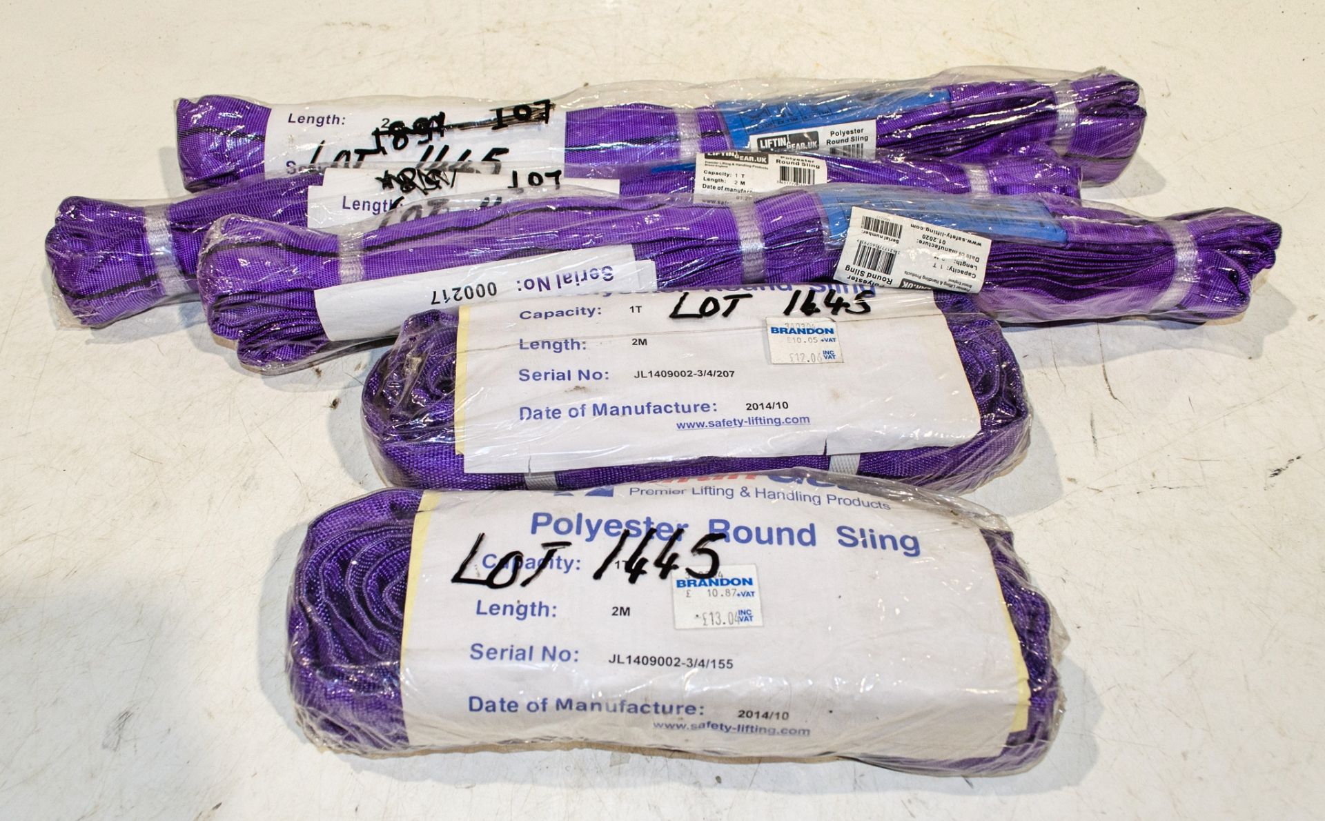 5 - 1 tonne x 2 metre round lifting slings ** New and unused **