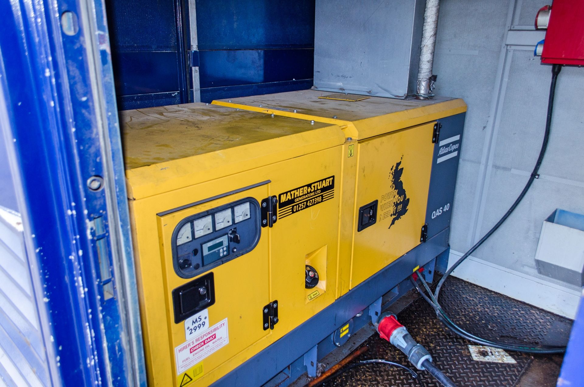 10ft x 8 ft steel power cell c/w Atlas Copco QAS40 diesel driven generator (Recorded Hours: 18,123), - Image 6 of 10