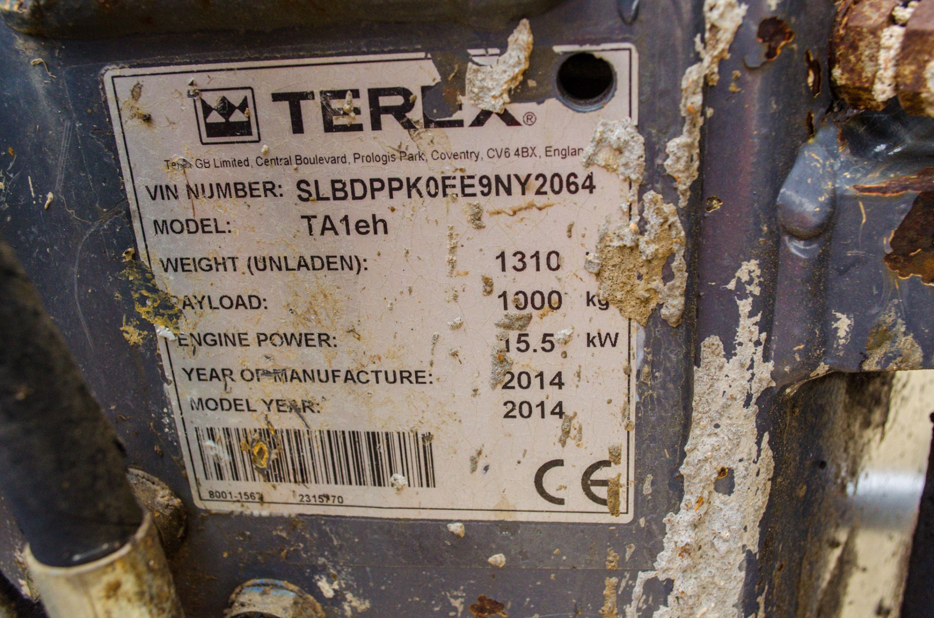 Terex TA1EH 1 tonne hi-tip dumper Year: 2014 S/N: 2064 Recorded Hours: 1213 A641656 - Image 20 of 21