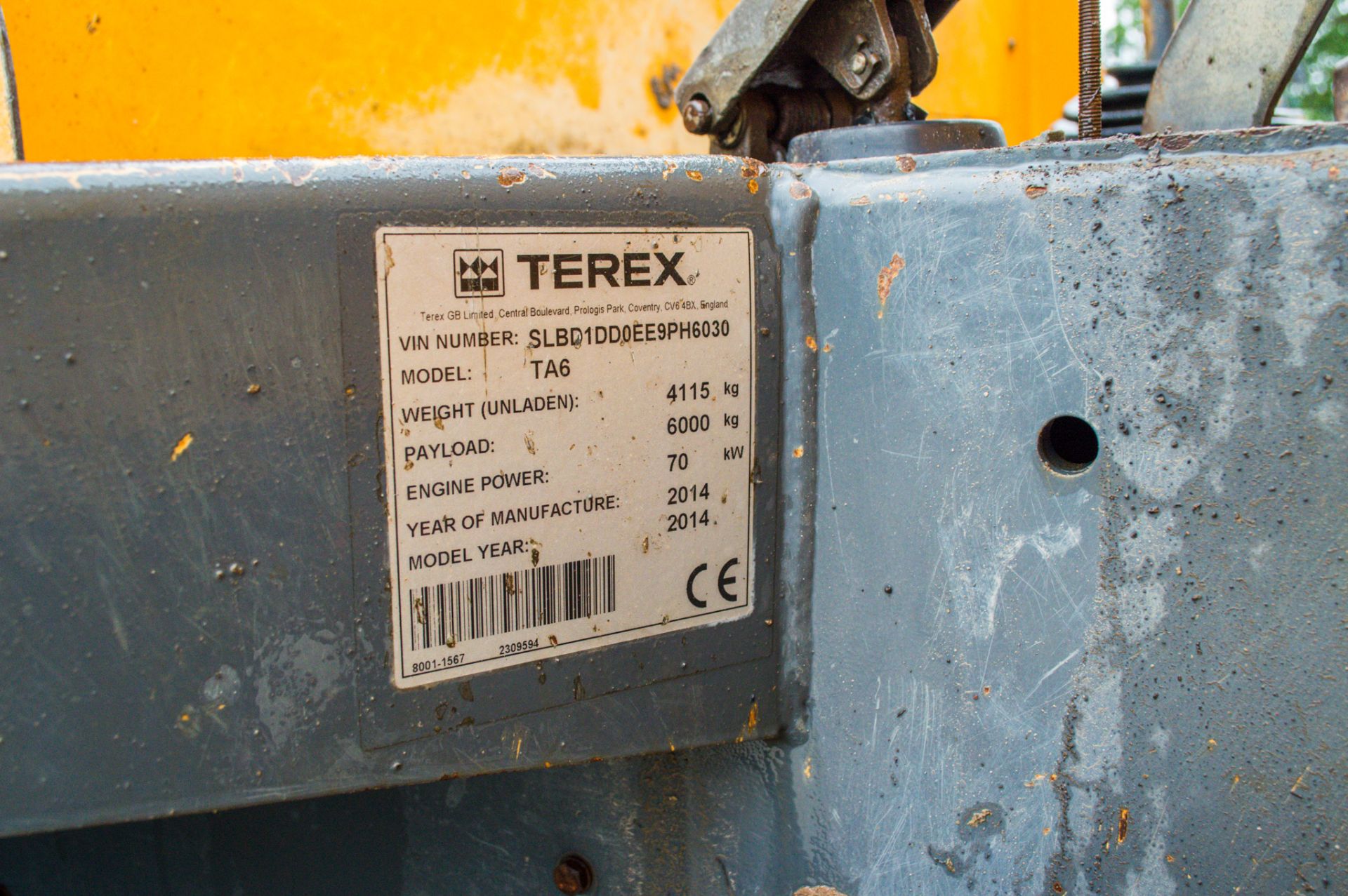 Terex TA6 6 tonne straight skip dumper Year: 2014 S/N: PH6030 Recorded Hours: 2521 - Image 22 of 22