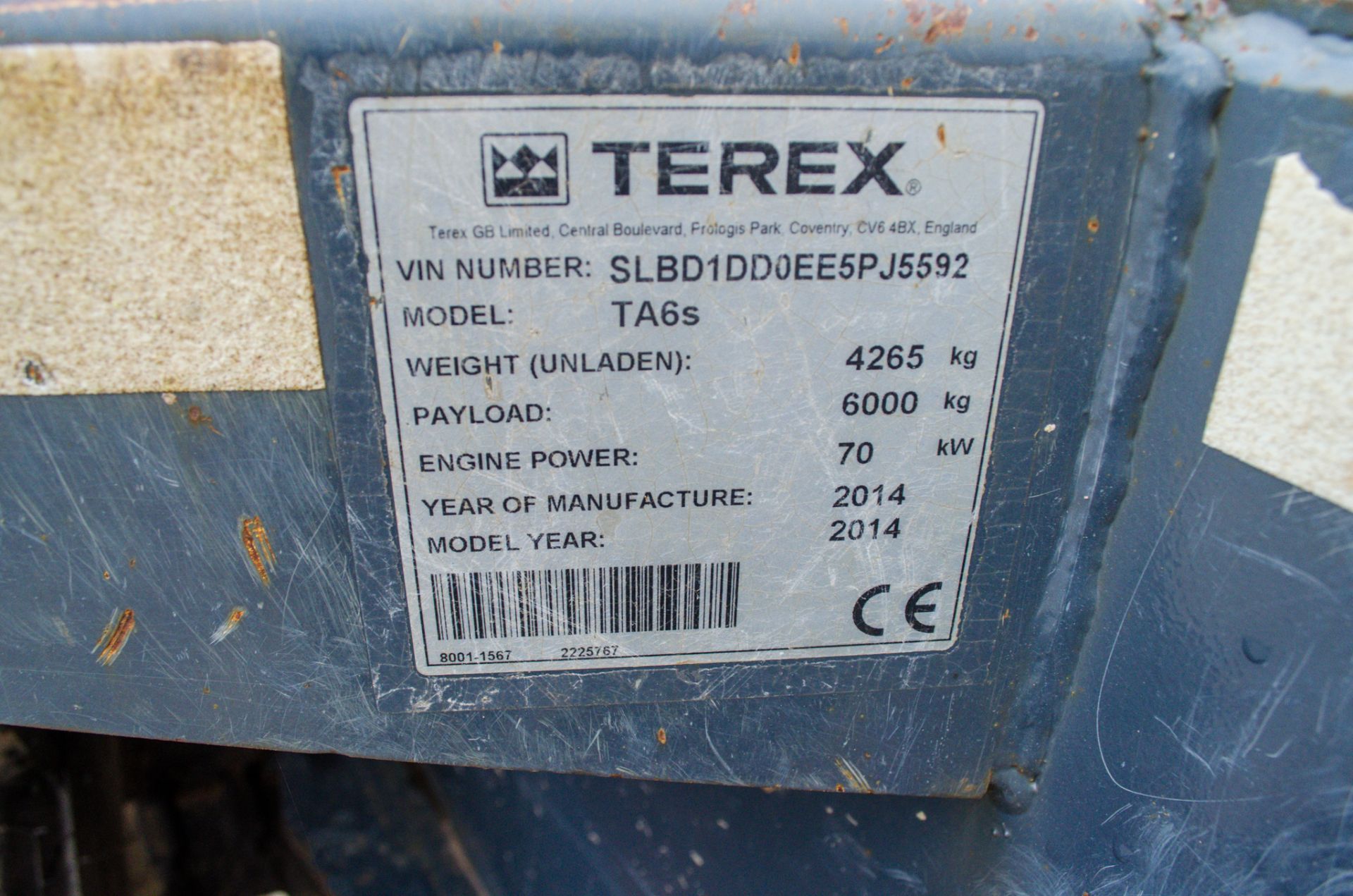Terex TA6s 6 tonne swivel skip dumper  Year: 2014 S/N: 5592 Recorded Hours: 2249 A635117 - Image 20 of 23