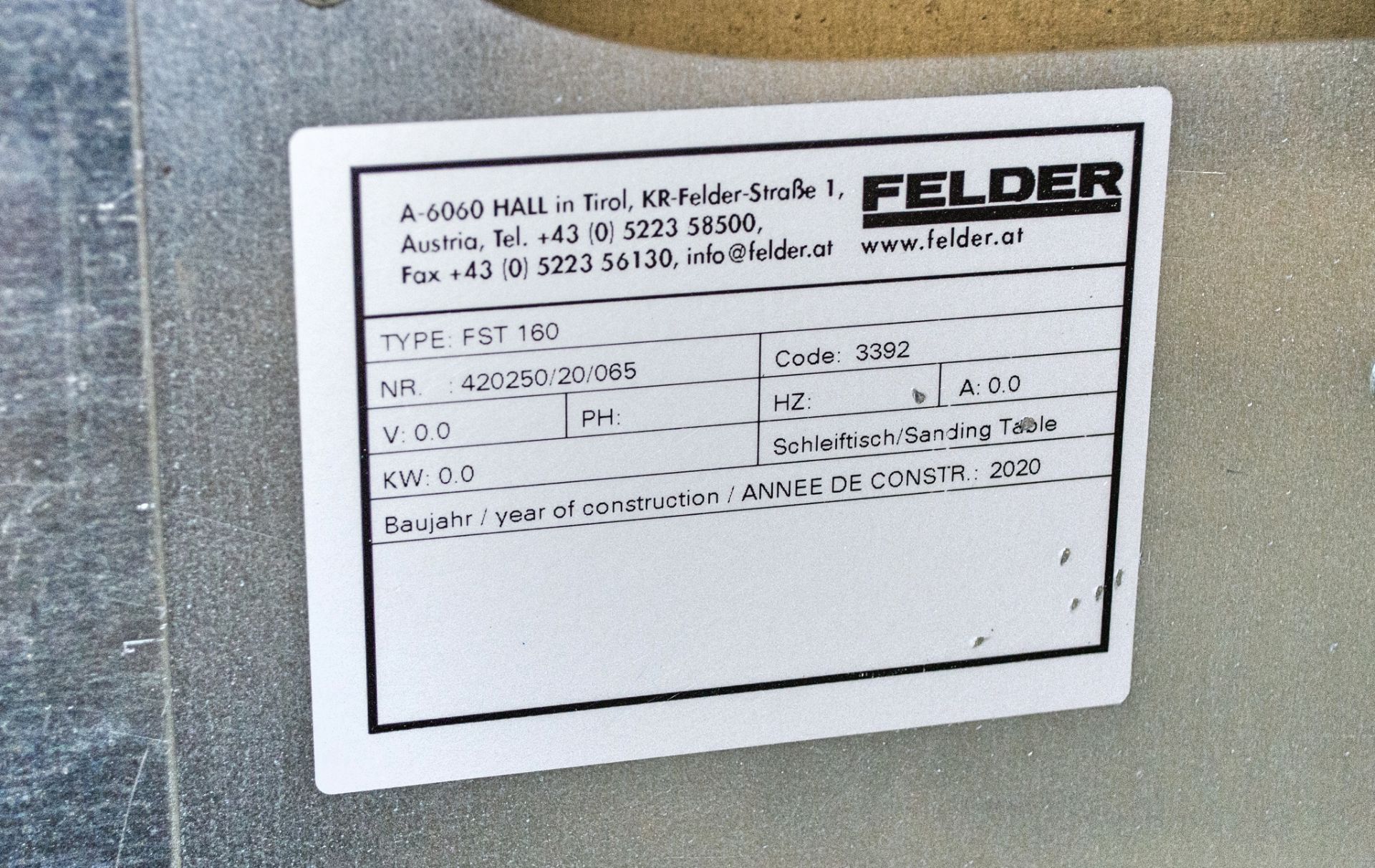 Felder FST160 sanding table Year: 2020 S/N: 42025020065 - Image 5 of 5