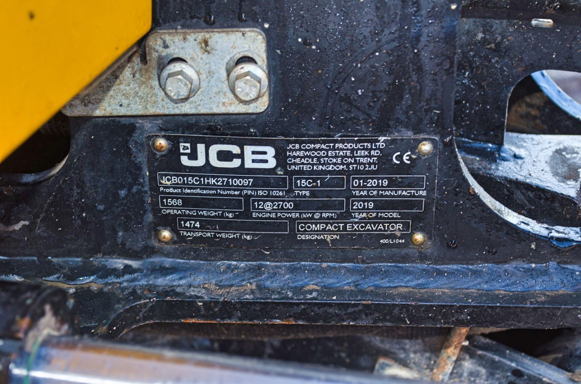 JCB 15C-2 1.5 tonne rubber tracked mini excavator Year: 2019 S/N: 2710019 Recorded hours: 927 Blade, - Image 21 of 21