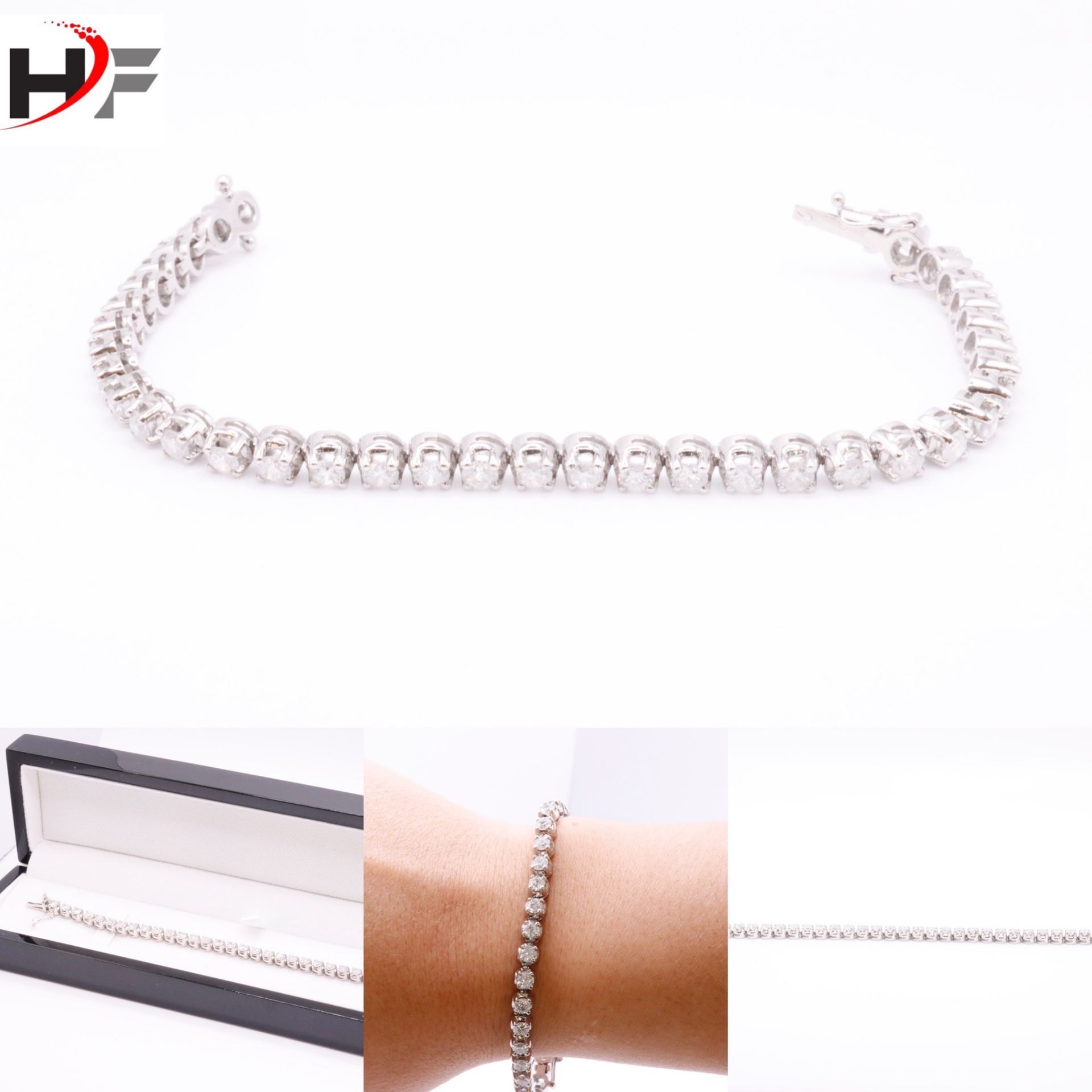 Brand New 7.0 Carat 18ct White Gold Tennis Bracelet set with Round Brilliant Cut Natural Diamonds