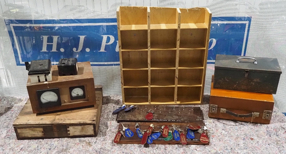 2- Key racks from Goodwood Revival Festival and assorted wooden boxes etc