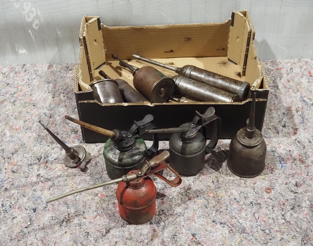 Quantity of old oil cans and grease guns to include Tecelemit