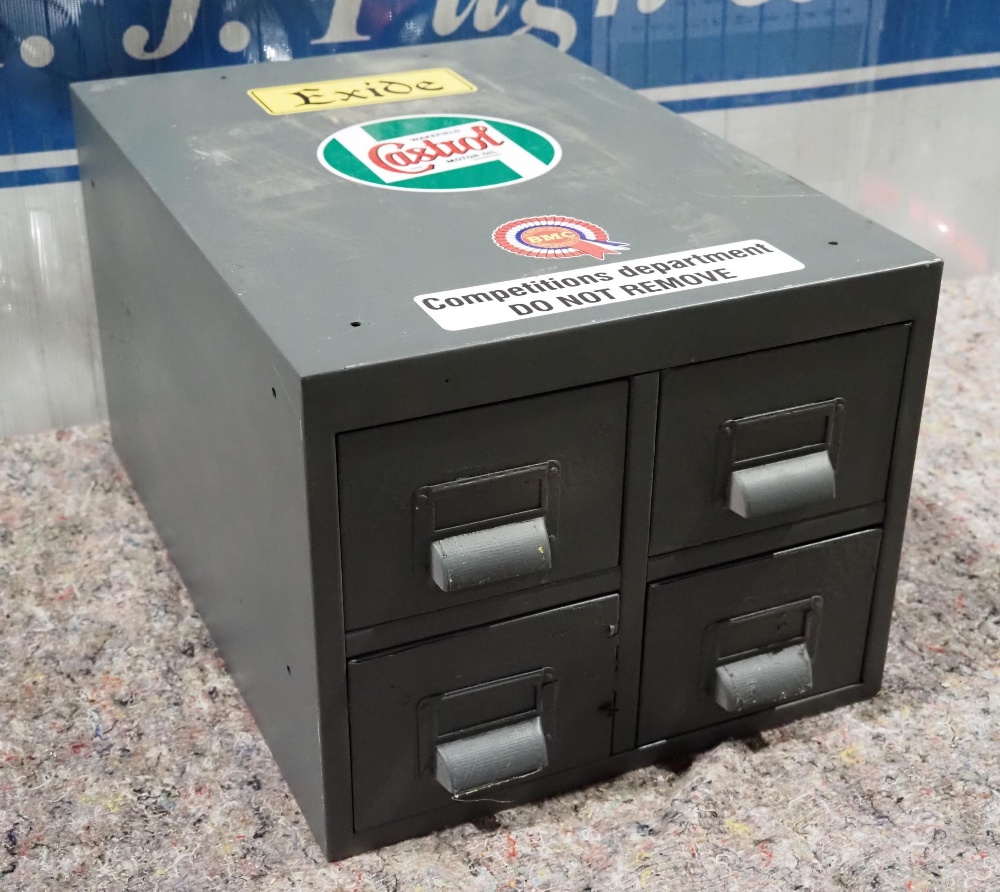 4- Drawer metal fining cabinet with Castrol sticker