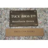 2 Brass plaques- Tuck Brothers and Ekco car radio