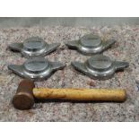 Set of 4 Jaguar wheel spinners with copper mallet