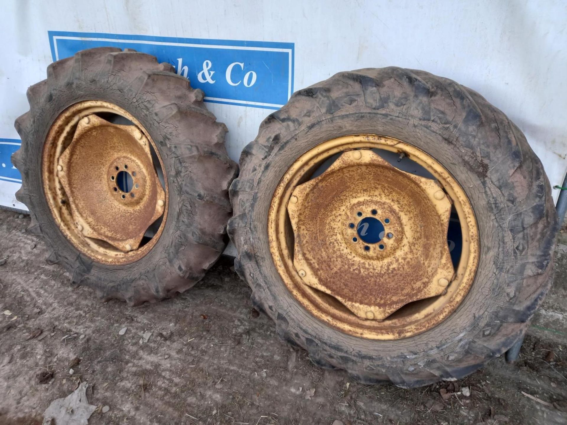 Pair of 12.4-28 wheels and tyres